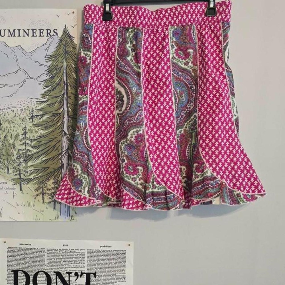 Sahalie Y2K Pink Paisley Mixed Print Panel Skirt